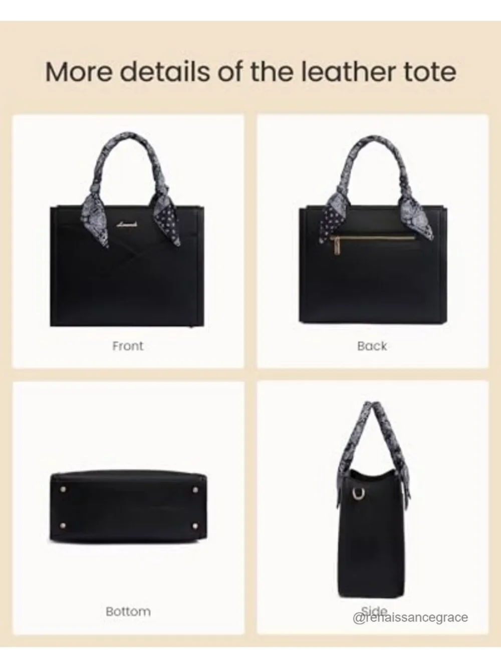 Waterproof PU Leather Tote Purse with Scarf, Satchel Top Handle Bag with Strap